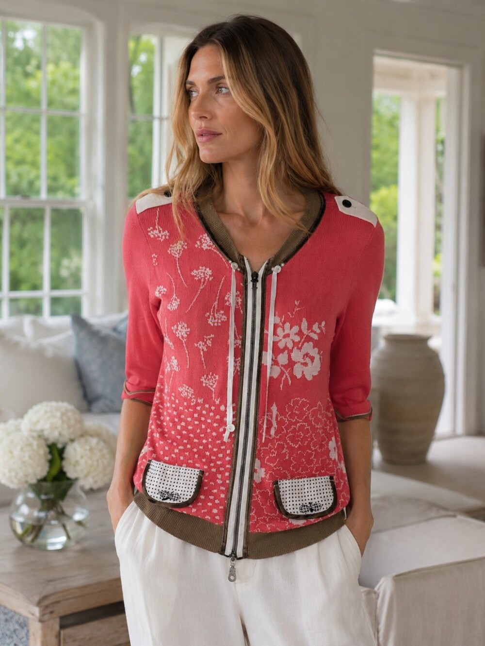 TRICOT CHIC printed zip up sweater